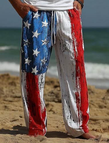  Voor heren Amerikaanse vlag Vaderlandslievend 250-jarig jubileum van de Verenigde Staten Broek Vrijetijdsbroek Wijde broek Medium Taille Mode-casual Buiten Feestdagen Elastische tailleband met