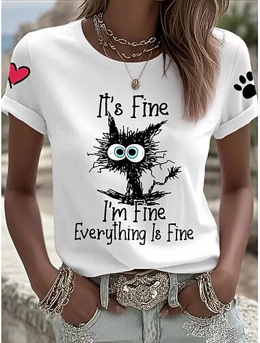  Dámské Tričko Tisk Grafika Písmeno Vinobraní Módní stylové Krátký rukáv Tričkový Kulatý Běžné topy Denní Víkend Vodní modrá Černá Bílá Světlá růžová Trávová zelená Léto Jaro Podzim Zima