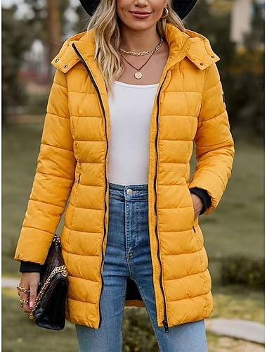  Dámské Dlouhý kabát Puffer bunda Kabát Tepelná izolace Zahřívací Zip Aktivní Denní Venkovní Pohodlné Pevná barva Venkovní Denní nošení Běžné / Denní Kapuce Běžný Dlouhý rukáv Svrchní oděvy Čern