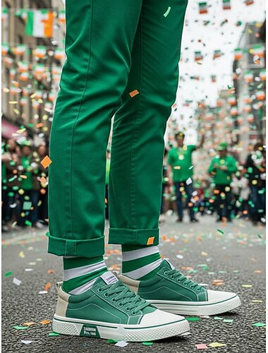  Herren-Sneaker, lässige, leichte Schnürschuhe mit Gummisohle, strapazierfähiger Alltagsschuh für Herren, perfekt für Streetwear, Reisen und Outfits zum St. Patrick's Day
