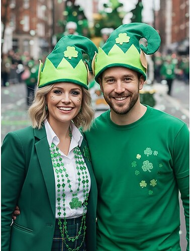  قبعة عيد القديس باتريك للجنسين، قبعة على شكل قزم أخضر بنمط نبات النفل، مصنوعة من البوليستر الناعم، غطاء رأس ممتع لحفلات المهرجانات الأيرلندية للرجال والنساء