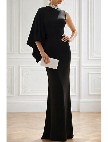  Schlauchkleid Bodenlang Abendkleid Ballkleid Festliche Kleidung Elegant Ärmellos Hoher Ausschnitt Hochzeit Formell Rosa Kleid Stretch-Crêpe mit Falten Perlen