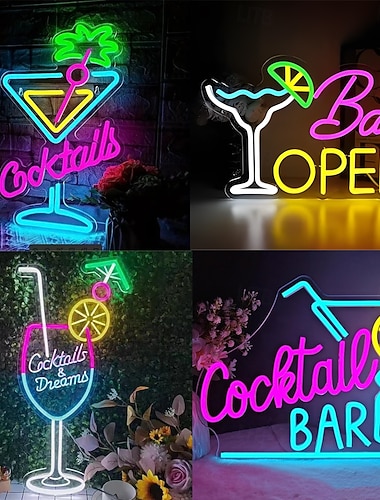  Enseigne lumineuse néon « cocktails » pour décoration murale de bar, enseigne LED à intensité variable alimentée par USB pour chambre, salon, restaurant, bar à domicile, fête, pub, boîte de nuit,