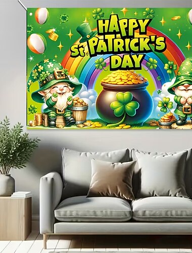  St. Patrick's dag tapet Bannere Teppe Gullmynt Grønn hatt Shamrock søt stil Romantikk 3D Soverom Stue Sovesal Tenåringsrom Studentboliger Veggveranda Hjemmedekor