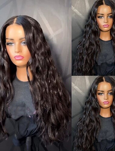  Cabelo humano remy Fechamento 5x5 13x4 Lace Front Peruca Parte do meio Cabelo Brasileiro Onda de Água Preta Peruca 150% 180% Densidade do Cabelo com o cabelo do bebê 100% Virgem Sem cola Pré-depenado