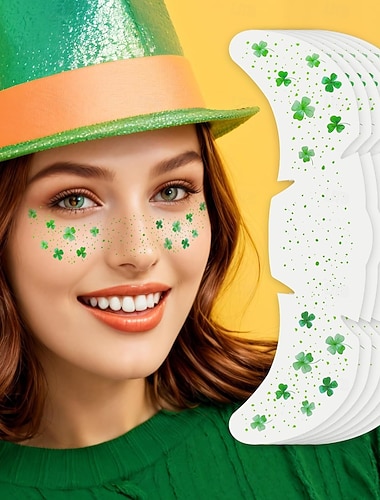  6-pakning irske grønne blader med fregner og glitter tatoveringsklistremerker (damestil) grønne ansiktsglitter sminke St. Patricks dag ansikts tatoveringsklistremerker