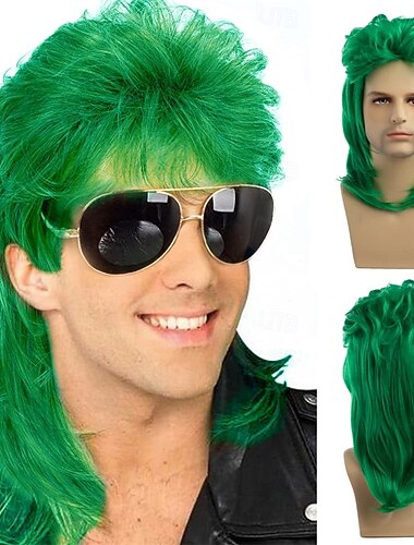  Perucas Verdes Perucas Mullet Verdes Cacheadas Fantasia Retro dos Anos 70 e 80 Peruca Disco