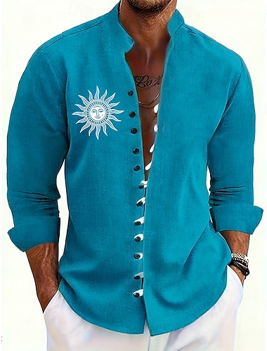  Per uomo Sole Etnico Cultura indiana Camicia Camicia con colletto alla coreana Manica Lunga Vintage Retrò Casuale Vacanza Primavera Autunno Collo alla coreana Colletto alla coreana Bottonato Camicia