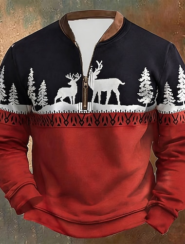  Jul Herr Ren Tryck Tröja med kvarts dragkedja Tröjor Långärmad Tröja Halv dragkedja Vintage retro Tryck Helgdag Utekväll Mönster Höst Vinter