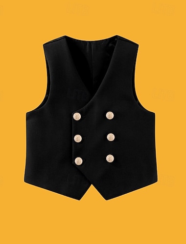  Niños Chico chaleco abrigo Ropa de calle Color sólido Sin Mangas Escote en V Botones Abrigo Exterior Moda Fresco Diario Negro Azul Marino Color Caquí Primavera Otoño 4-12 años