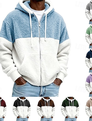  Herren Kapuzensweatshirt Vollreißverschluss-Kapuzensweatshirt Fleece Kapuzensweatshirt Hoodie mit Fleecefutter Schwarz Hellgrün Rote Marineblau Dunkelgrün Mit Kapuze Farbblock Einfach Patchwork