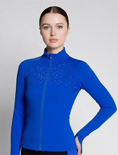  Fleecejakke til skøyteløp Dame Skøyteløp Jakke Topper Marineblå Lapper Spandex Elastisk Trening Konkurranse Skøyteklær Hold Varm Klassisk Langermet Skøyting Kunstløp