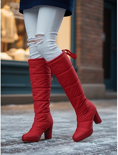  stivali alti fino al ginocchio trapuntati impermeabili da donna: stivali invernali con tacco caldi e isolati, moda elegante per il freddo, per la neve, abbigliamento all'aperto e gite in vacanza