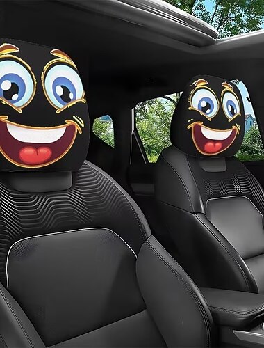  2 db rajzfilmfigura, nagy szemű arc mintás autó fejtámla huzat, belső dekoráció, univerzális illeszkedés, mosható, könnyen felszerelhető, hosszú utakra vagy közúti utakra alkalmas, tökéletes, egyedi