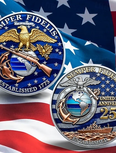  250ste Verjaardag Herdenkings Munt van het Marine Corps Verzamelmunt Duurzame Metalen Weergave Munten voor Verzamelaars  Geschenk Idee Patriottisch Militaire Thema Semiquincentennial