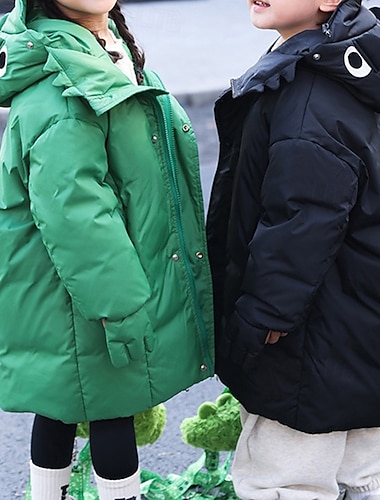  Bambini Ragazze Giacca in piuma Giacca Imbottita Cartoni animati Sport Tasca Tenere al caldo Antivento All'aperto Cappotto Capispalla 4-12 Anni Inverno Nero Verde