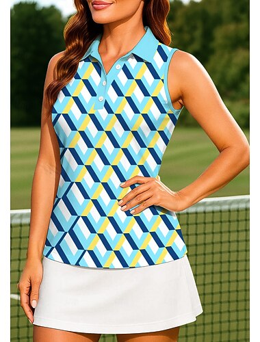  Damen Geometrisch Kariert Kontrastfarbe Workout-Tanktop Sporthemd Golf-Poloshirt Ärmellos Sportlich UPF50+ UV-beständig Trainer Tanzen UV Schutz Pilates Cheerleader-Kostüme Volleyball Umschlagkragen
