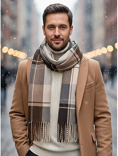  وشاح رجالي من الصوف الصناعي والبوليستر، بتصميم منقوش، ألوان متعددة، مثالي للهدايا