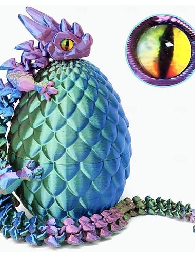  Ostereier mit Drachenmotiv aus dem 3D-Drucker, ideal als Ostergeschenk, geheimnisvolle Kristalldrachen als Ostereierfüllung, bewegliche 3D-gedruckte Fidget-Tiere, Überraschungsgeschenk