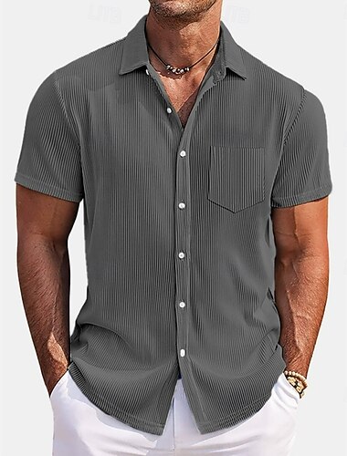  Pánské Košile Košile pro volný čas Kordurová košile Košile na knoflíky Vodní modrá Černá Bílá Trávová zelená Šedá Krátký rukáv Bez vzoru Klopa Ležérní Denní Kapsy Oblečení Módní Moderní Na běžn