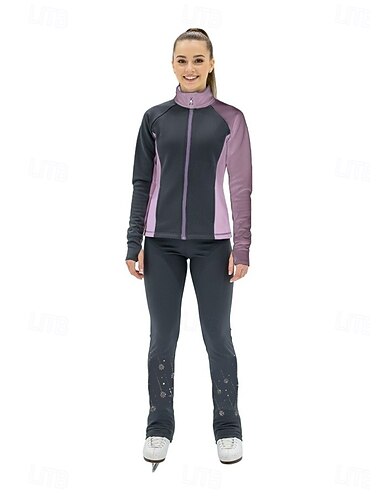  Kunstschaatsjack met broek Dames Voor meisjes Schaatsen Outfits Zwart Lapwerk Spandex Hoge Elasticiteit Professioneel Opleiding Oefenen Kunstschaatskleding Thermisch Warm Klassiek Kristal