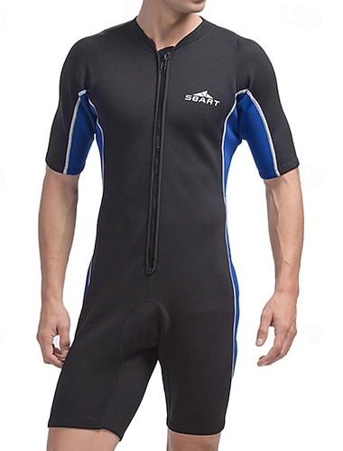  miesten 2 mm:n neopreenista valmistettu sukellusmärkäpuku, jossa on joustava iskusuoja, lyhythihainen vetoketju edessä - surffaus, snorklaus, laitesukellus, tilkkutäkki, talvi, syksy