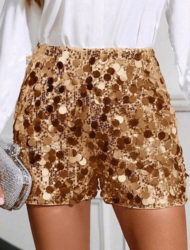  Dámské Kalhoty chinos Kraťasy Elegantní Módní Krátký Středně vysoký pas Bez vzoru Flitry Pohodlné Neelastické Párty Zlatá Černá Stříbrná Léto Jaro Běžný