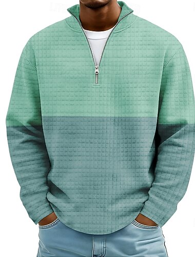  Homme Bloc de Couleur Rayé Sweatshirt Mode Quotidien Classique Occasionnel Col montant Zip quart Maison Extérieur Bureau Travail Bleu Violet Claire Marron Vert Gris Zip Up Automne Hiver Designer S M