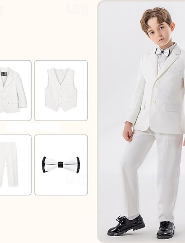  Terno de 4 peças para pajem, conjunto infantil para meninos com blazer. &colete & calça  &Terno formal infantil com gravata, estilo casual para festas ao ar livre, moderno e descolado, em cores