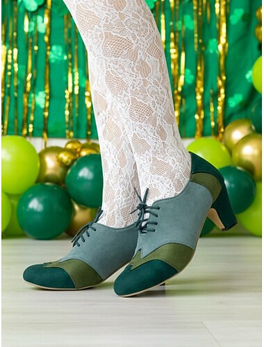  レディース グリーンカラーブロック レースアップヒール - セントパトリックスデーのお祝いにぴったりの、スタイリッシュなヴィンテージ風シューズ
