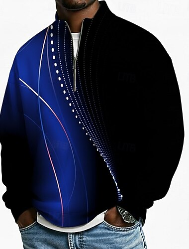  Ανδρικά Γεωμτερικό Linie Πόλο Μακρυμάνικο Όρθιος γιακάς Ένδυση γυμναστικής και άθλησης Διακοπές Ένδυση γυμναστικής και άθλησης Καθημερινά 3D εκτύπωση Άνοιξη Φθινόπωρο Χειμώνας Θαλασσί Πράσινο Ρουμπίνι