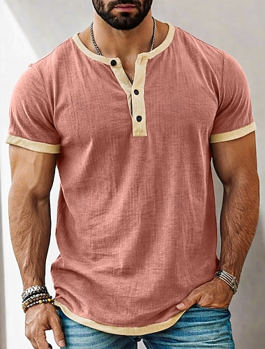  Da uomo Maglietta Maglia Henley Camicia a Maniche Corte Manica Corta Henley Estate Primavera Primavera & Estate Blocco di colori Moda Designer Essenziale Patchwork Vacanza Streetwear Uscire Nero Blu