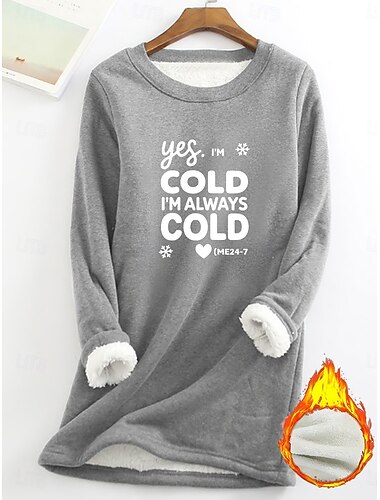  Naisten Fleecevuorattu collegepaita ja pyjama Pullover-huppari Pullover Puserot Painettu Kirjain Lämmin Katutyyli Vapaa-aika Pitkähihainen Tiukka pyöreä kaula-aukko Pitkät topit Kausaliteetti Koti