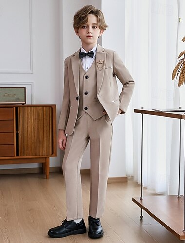  Terno de 6 peças para pajem, conjunto infantil para meninos com blazer. &colete & calça  & camisa  &Terno formal infantil com gravata, estilo casual para festas ao ar livre, básico e moderno, em cores