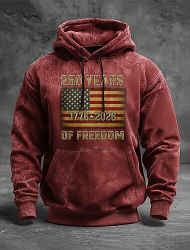  Voor heren Grafisch Amerikaanse Amerikaanse vlag Trui met capuchon Pullover Hoodie Bedrukte hoodie Modieus Streetwear Dagelijks Vintage Retro Lange mouw Capuchon Buiten Streetwear Vakantie Rood Bruin