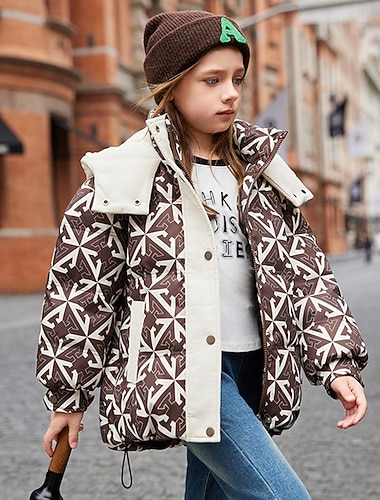  Bambini Ragazze Giacca in piuma Giacca Imbottita Geometrico Sport Tasca Tenere al caldo Antivento All'aperto Cappotto Capispalla 5-12 anni Inverno Nero Bianco Rosa