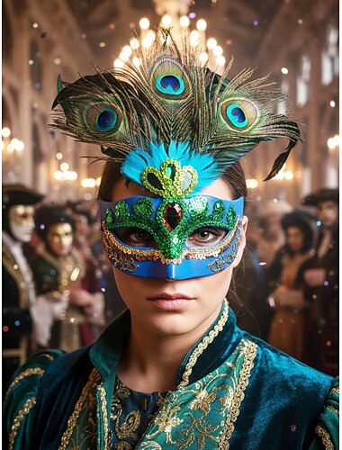  Vrouwen Pauwenveer Venetiaanse Maskerade Masker - Groene Pailletten Kostuum Accessoire voor Carnaval Feesten Mardi Gras Cosplay  Elegante Maskerade Evenementen