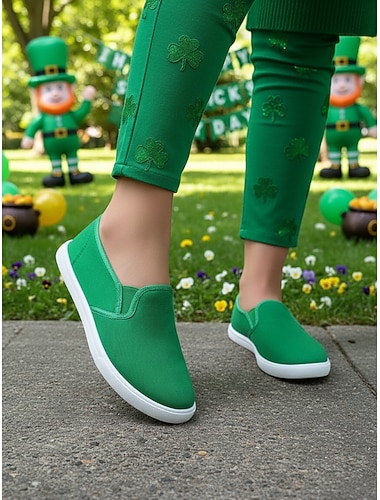  Grüne Damen-Slipper aus Canvas zum Hineinschlüpfen für den St. Patrick's Day – bequeme, lässige und vielseitige Sneaker für Paraden, Festivals und den Alltag