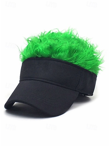  Herenpet van polyester met klep en kleurrijke neppe pruik, verkrijgbaar in verschillende kleuren, perfect voor St. Patrick's Day, carnaval en andere feestelijke gelegenheden.