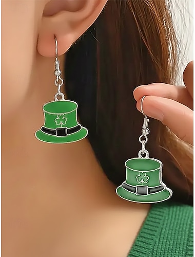  أقراط متدلية للنساء بمناسبة عيد القديس باتريك، بتصميم نبتة البرسيم الأخضر وقبعة العفريت، مصنوعة من سبيكة معدنية، مجوهرات احتفالية لحفلات الأعياد الأيرلندية للنساء