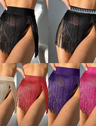  Damen Badeanzug Bikini-Unterteil Rock Bademode Fransensaum Urlaub Strandbekleidung Einfarbig Ärmellos Badeanzüge