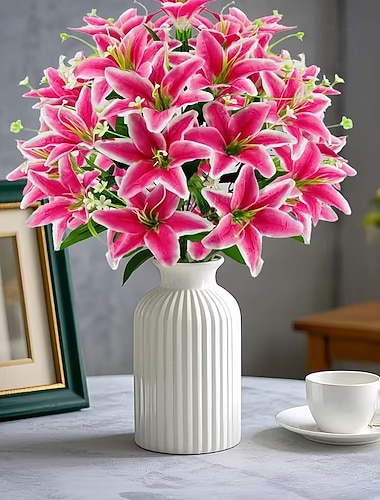  18 künstliche Lilienköpfe – elegante Kunstblüten, perfekt für Hochzeiten, Partys, Weihnachts- und Thanksgiving-Dekorationen, Wohnzimmer, Schlafzimmer, Esstischdekoration und Instagram-inspirierte