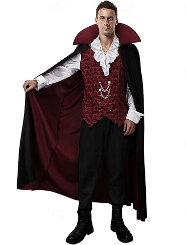  Punk & Gothique Médiéval Cape Veste Queue-de-pie Manches longues Vampire Noble Déguisement Homme Fantaisie Royal Noël Halloween Carnaval Performance Scène Foire de la Renaissance Adultes Manteau