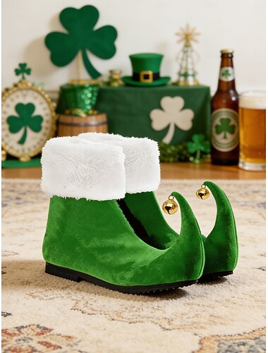  Damesschoenen met elfjesmotief voor St. Patrick's Day, groen design en belletjesdetails – leuke feestelijke schoenen voor parades, festivals en verkleedpartijen.