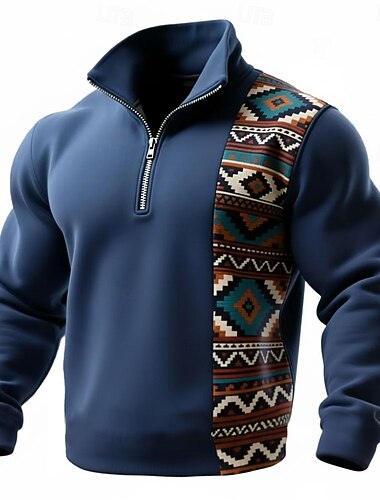  Homens Geométrica Xadrez Tribal Moletom Esportes Moda Casual Com Zíper Casa Streetwear Trabalho Festa Azul Azul Céu Marron Verde Outono Todas as Estações Designer S M L XL XXL XXXL