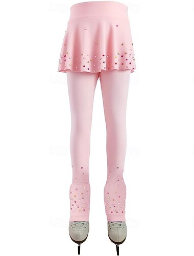  kunstschaatsbroek voor dames en meisjes, roze, elastisch, trainingsbroek, wedstrijdschaatsbroek, thermisch, warm, met kristallen/strasssteentjes, kunstschaatsbroek.