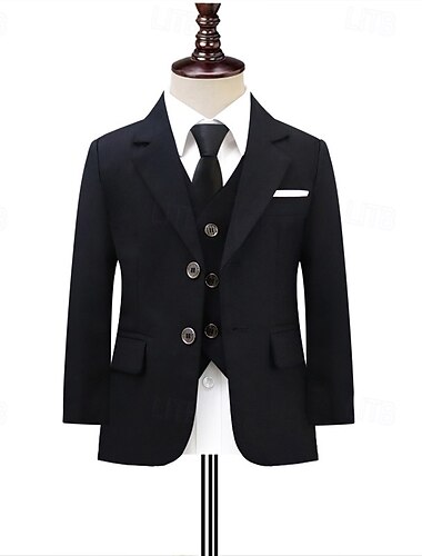  4 részes gyűrűhordozó öltöny fiú gyerek öltöny blézer &mellény &nadrág &nyakkendő fiú hivatalos öltöny hétköznapi kültéri party divat menő alapvető egyszínű kék fekete poliészter