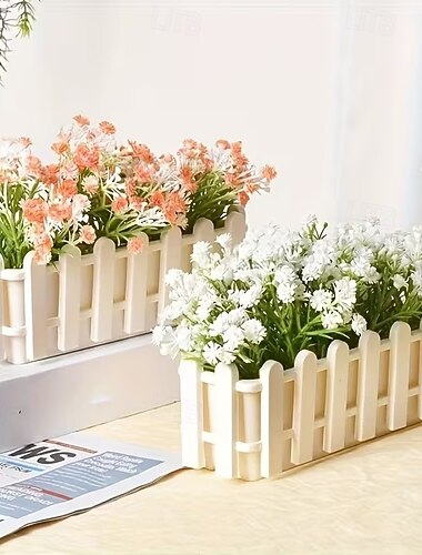  2er-Pack Kunststoff-Pflanzkästen für Zäune, Miniatur-Deko-Blumentöpfe, kreatives Gartenzubehör für Bonsai, Kunstblumen, Wohn- und Tischdekoration