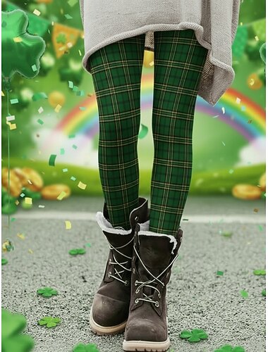  Damen Leggings Gemütliche Leggings Urlaub Lässig Volle Länge Hohe TaillePantsSt. Patrick Tag Grafik Karomuster Drucken Komfort Bequem Dehnbar Lässig Täglich Urlaub Dunkelgrün Grün Armeegrün Frühling