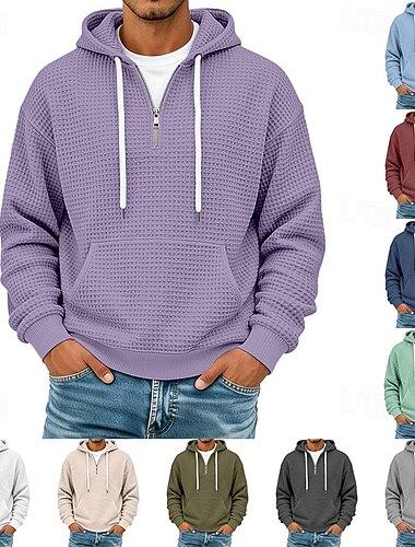  Herren Kapuzensweatshirt Waffle Kapuzensweatshirt Pullover Kapuzensweatshirt Viertelreißverschluss Kapuzensweatshirt Aprikose Weinrot Weiß Hellgrün Marineblau Mit Kapuze Einfach Patchwork Farbblock